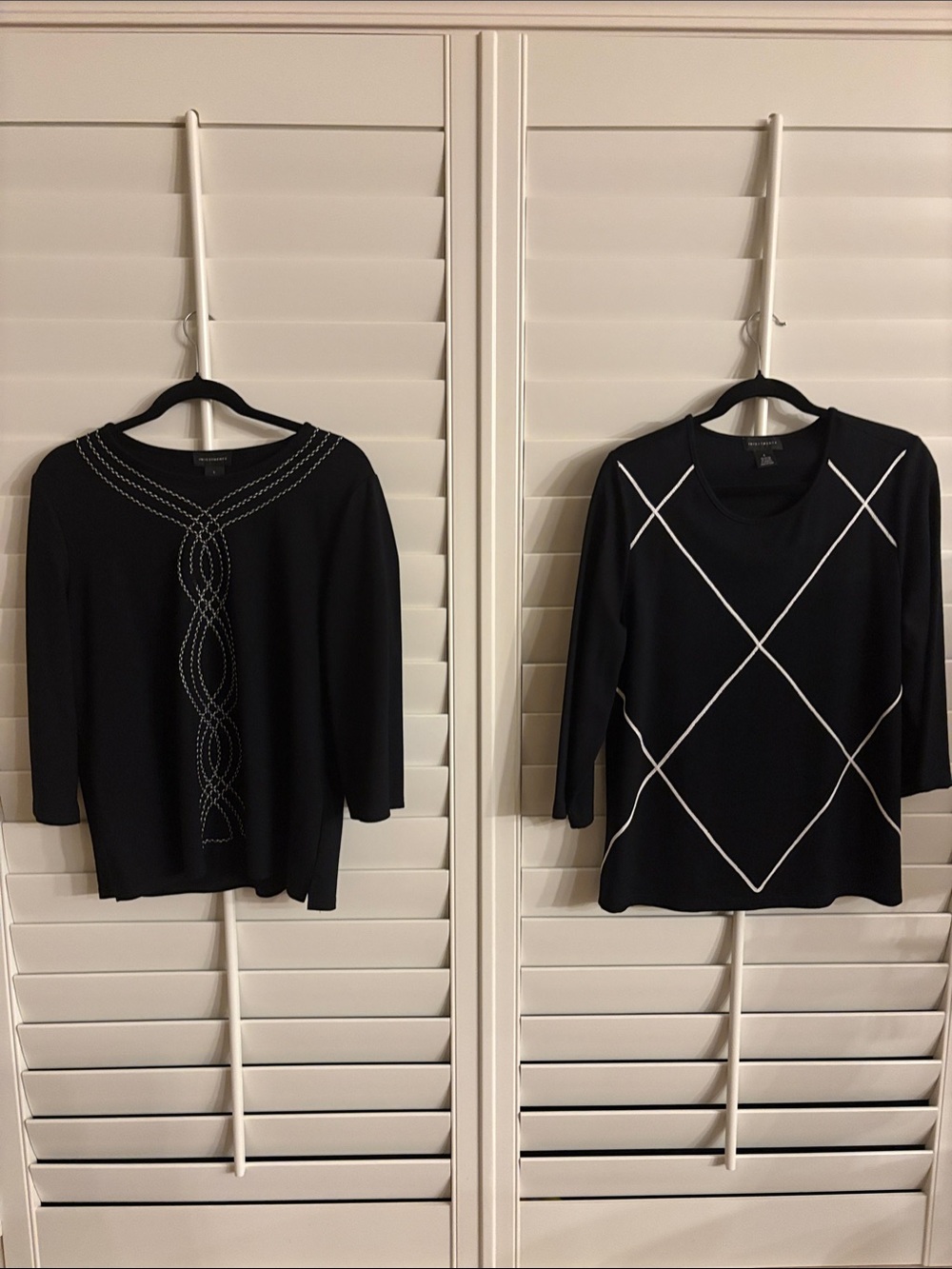 2 Investments Black Tops with White Braid Trim